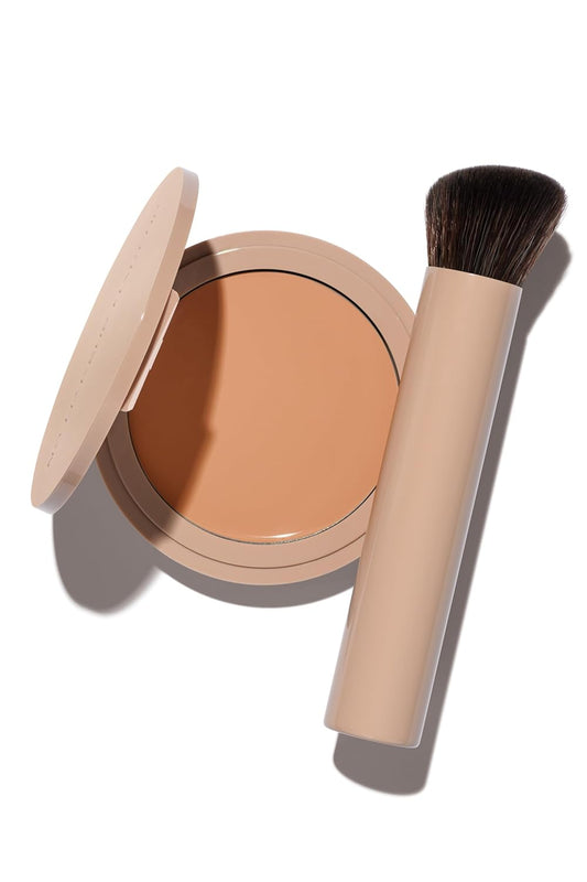 Long-Lasting Lightweight Foundation & Brush Duo | Cruelty-Free, Fragrance-Free, Buildable, Transfer-Proof Makeup (Light Medium)