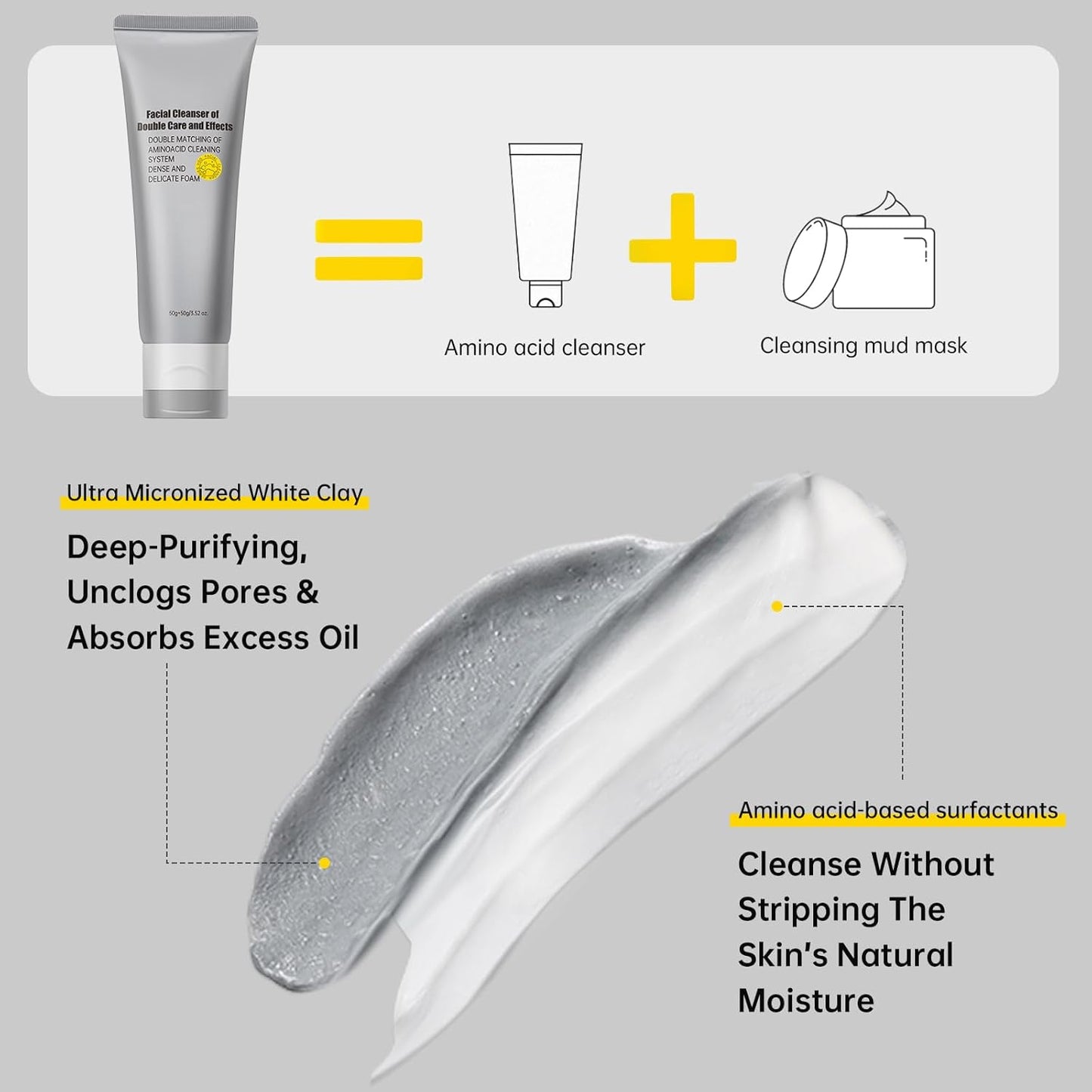 Gentle Exfoliating Face Wash for Deep Pore Cleanser and Blackhead Removal, Facial Cleanser for Oily Skin & Sensitive Skin, Double Cleansing Daily Facial Wash with Hyaluronic Acid + Glycerin, 2 Pack