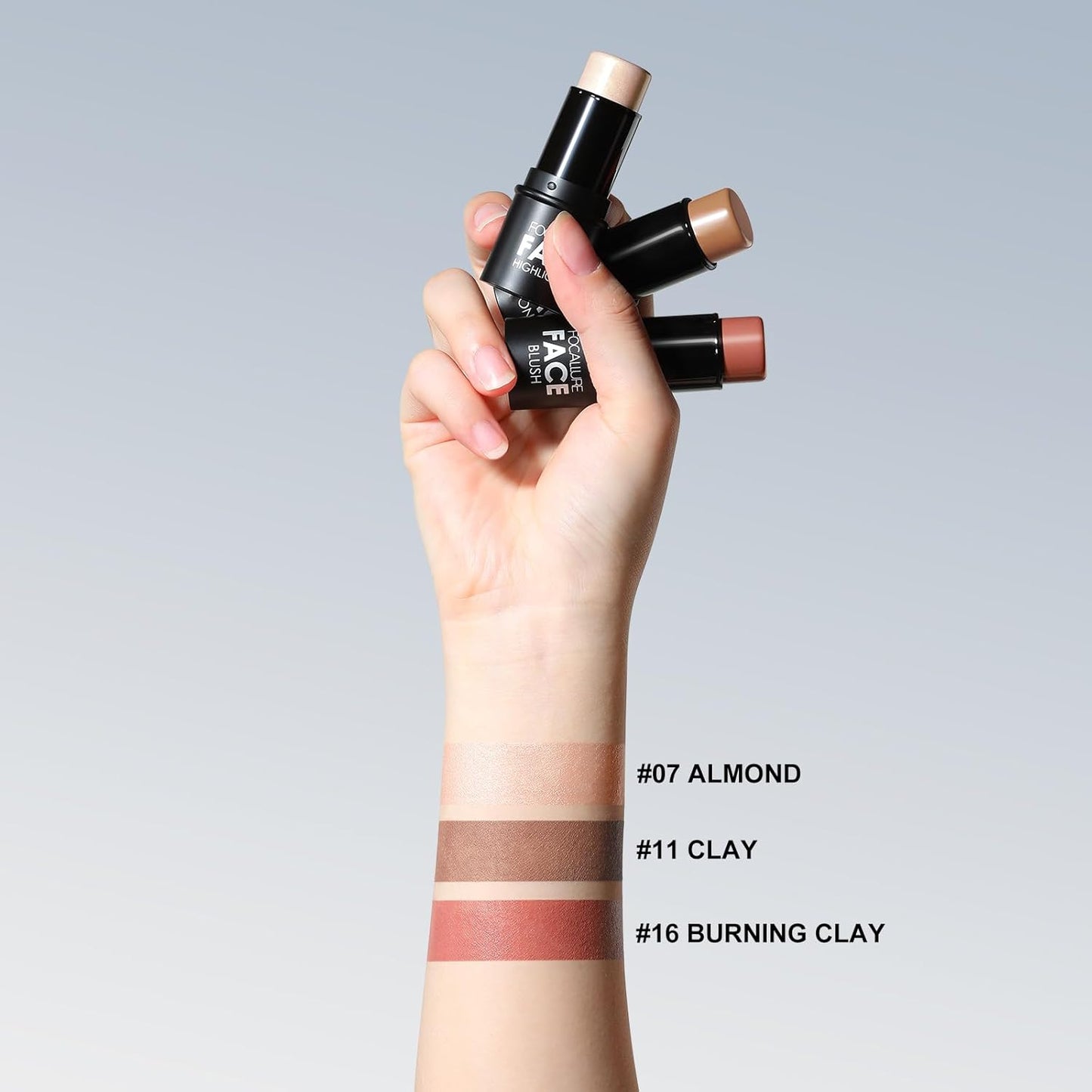 FOCALLURE 3 Pcs Cream Contour Sticks,Shades with Highlighter & Bronzer & Blush,Non-greasy Long-wear Face Contouring Pen,Easy to Sculpt the Face and Create a Lightweight Finishing Makeup,MEDIUM