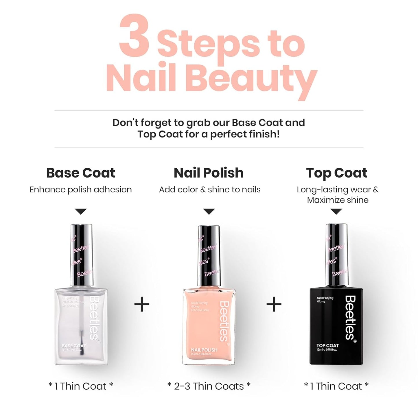 Beetles Nail Polish Bubble Bliss, 2 in 1 Nail Strengthener Polish Growth Nail Ridge Filler Base Coat Nail Repair for Damaged Thin Nails Natural Nails Bubbly Bliss Nude Pink 15ML