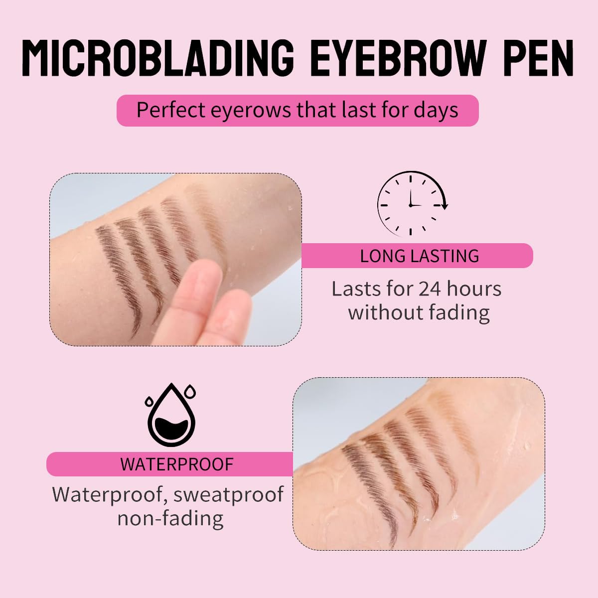 Microblading Eyebrow Pencils for Women - Eyebrow Pen 2-in-1 Dual-Ended Eye Brow Pencil with Precise 2-Fork-Tip & Brush-Tip Waterproof Eyebrow Pen for Hair-Like Brows, Last All Day, Black