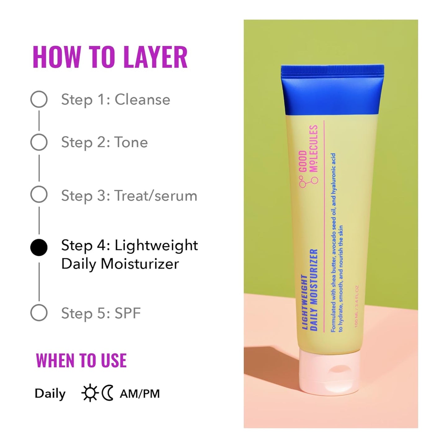 Good Molecules Lightweight Daily Moisturizer - Non-Greasy Face Moisturizer with Shea Butter and Hyaluronic Acid for Deep Hydration - Face Lotion, Skin Care for Face