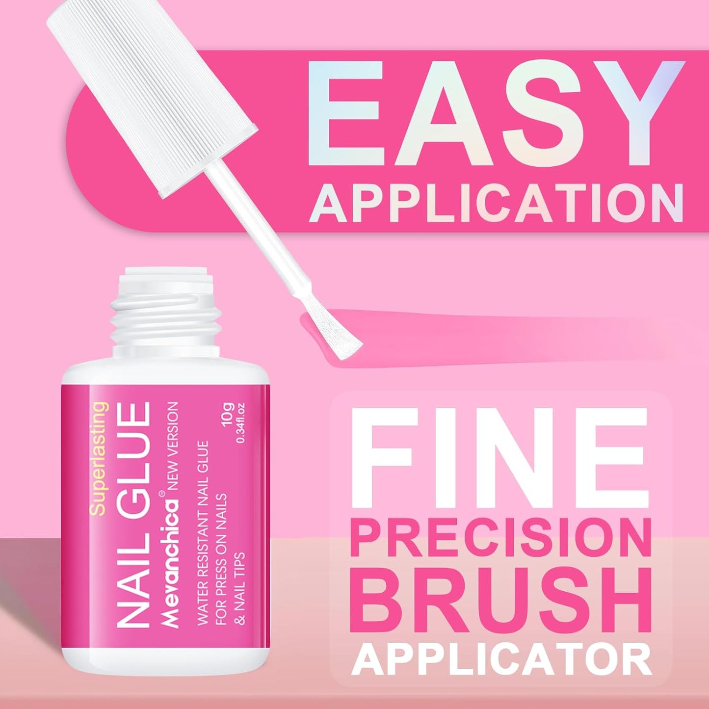 Super Strong Nail Glue for Press ons,Nail Tips&Acrylic Fingernails(10ml) New Version Brush Tip Applicator for Press On Nails,Extra Strong Adhesion/Stickiness Long Lasting for False Nails