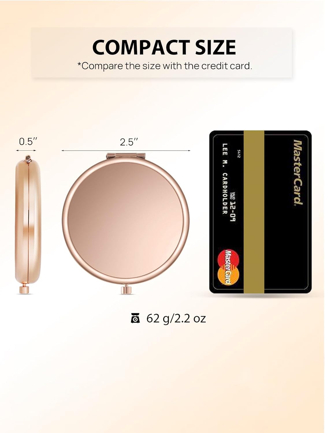 Compact Mirror Bulk, Set of 2 Double-Sided 1X/2X Magnifying Purse Pocket Makeup Mirrors(Round, Rose Gold)