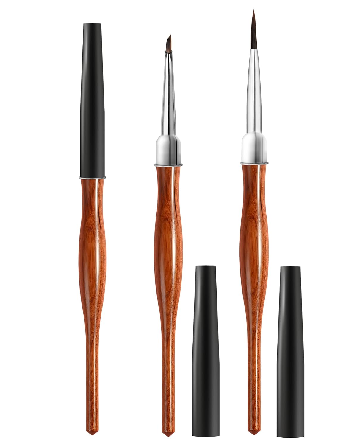 2Pcs Nail Art Brush Set, Multi-Functional 3D Nail Pen for Gel Extensions, Builder Nail Gel Design and Home DIY Manicure (Wood Color)