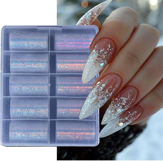 Christmas Nail Foil Transfer Stickers 10 Rolls Silver Snowflakes Skull Nails Stickers White Bunch Nail Foils 1 Box Colorful Starry Sky Paper Nail Decals Christmas Nails Art Sticker Nails Art Decals