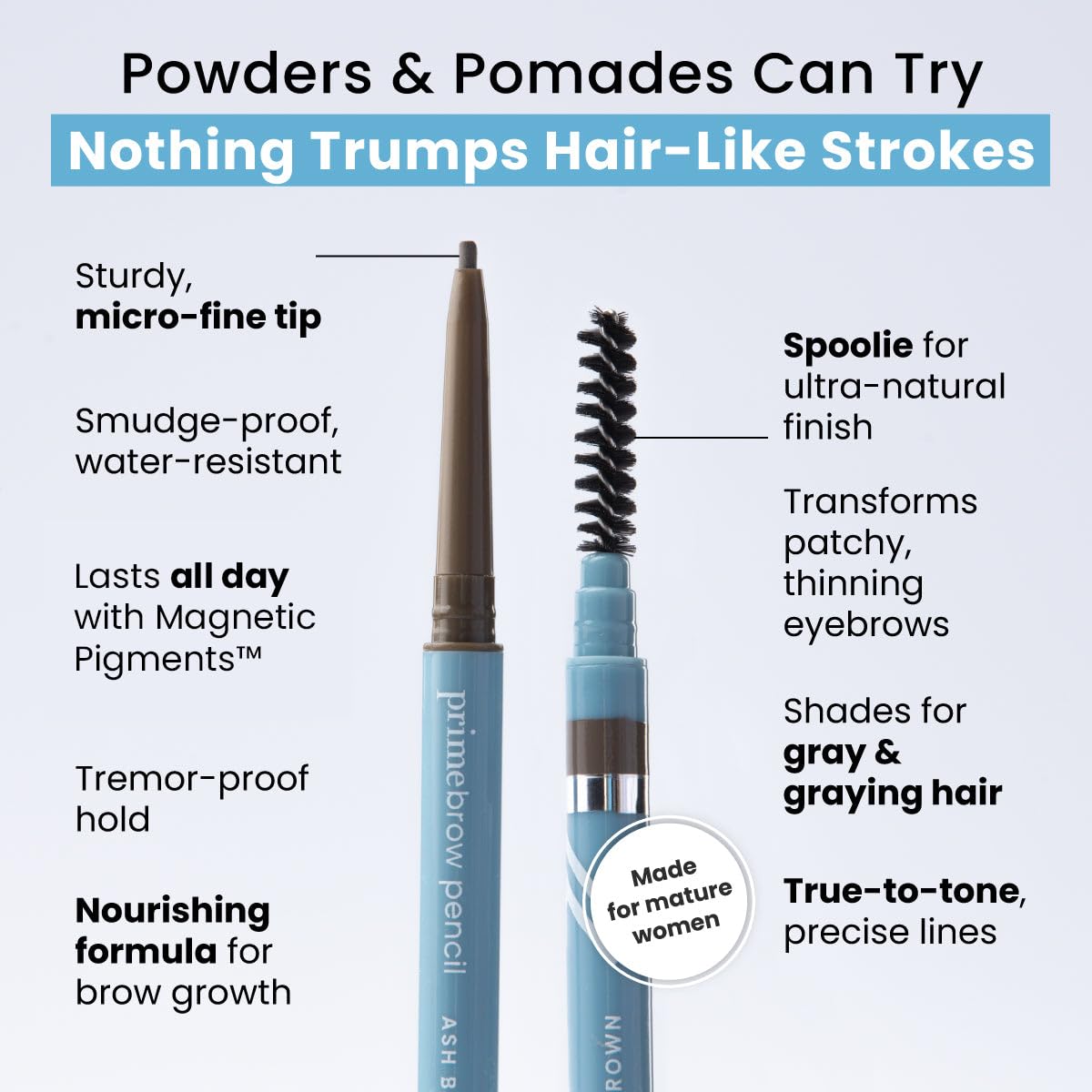 PrimeBrow Pencil for Mature Women – Ultra-Precise Tip for Natural, Hair-Like Strokes – Smudge-Proof & Long-Lasting Wear – Great for Thinning, Sparse, or Graying Brows (Blonde)