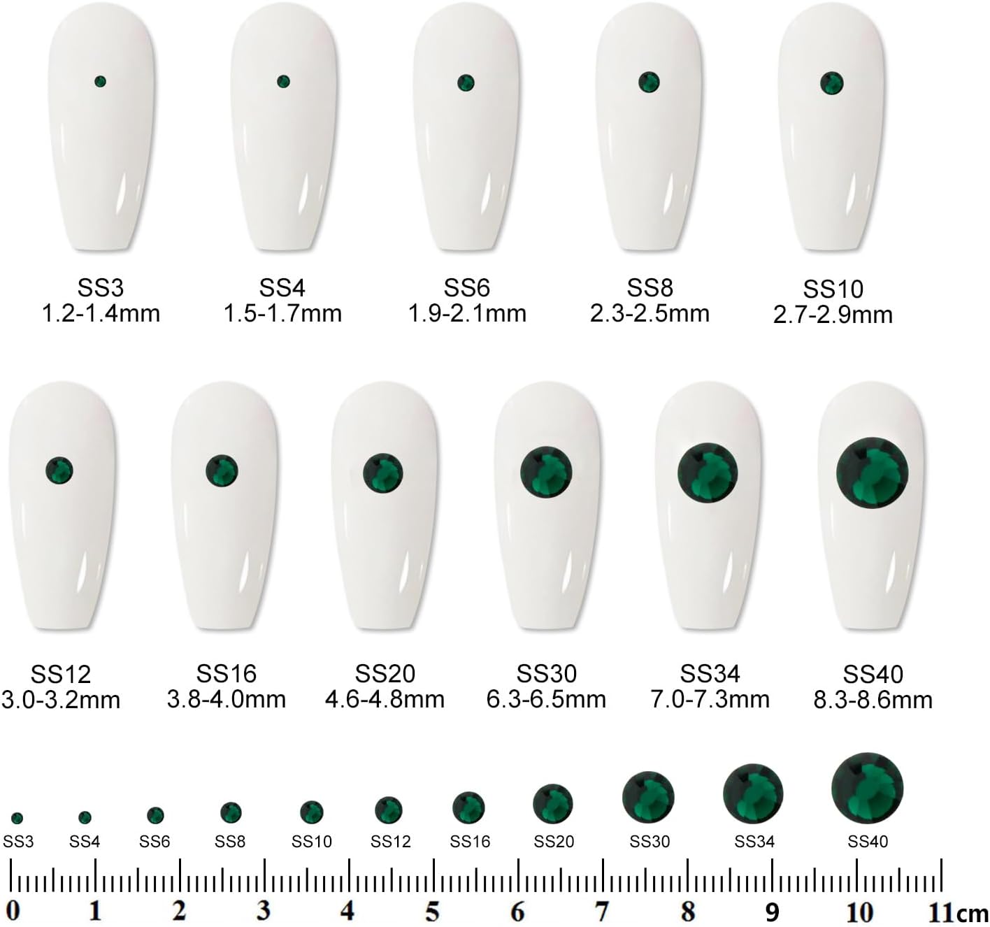 2000PCS SS12 Flatback Rhinestones | 12-Facet Diamond-Cut Glass Gems for Nail Art, Clothing, DIY Crafts |Glue-On Decoration Stones with Silver Backing(Emerald)