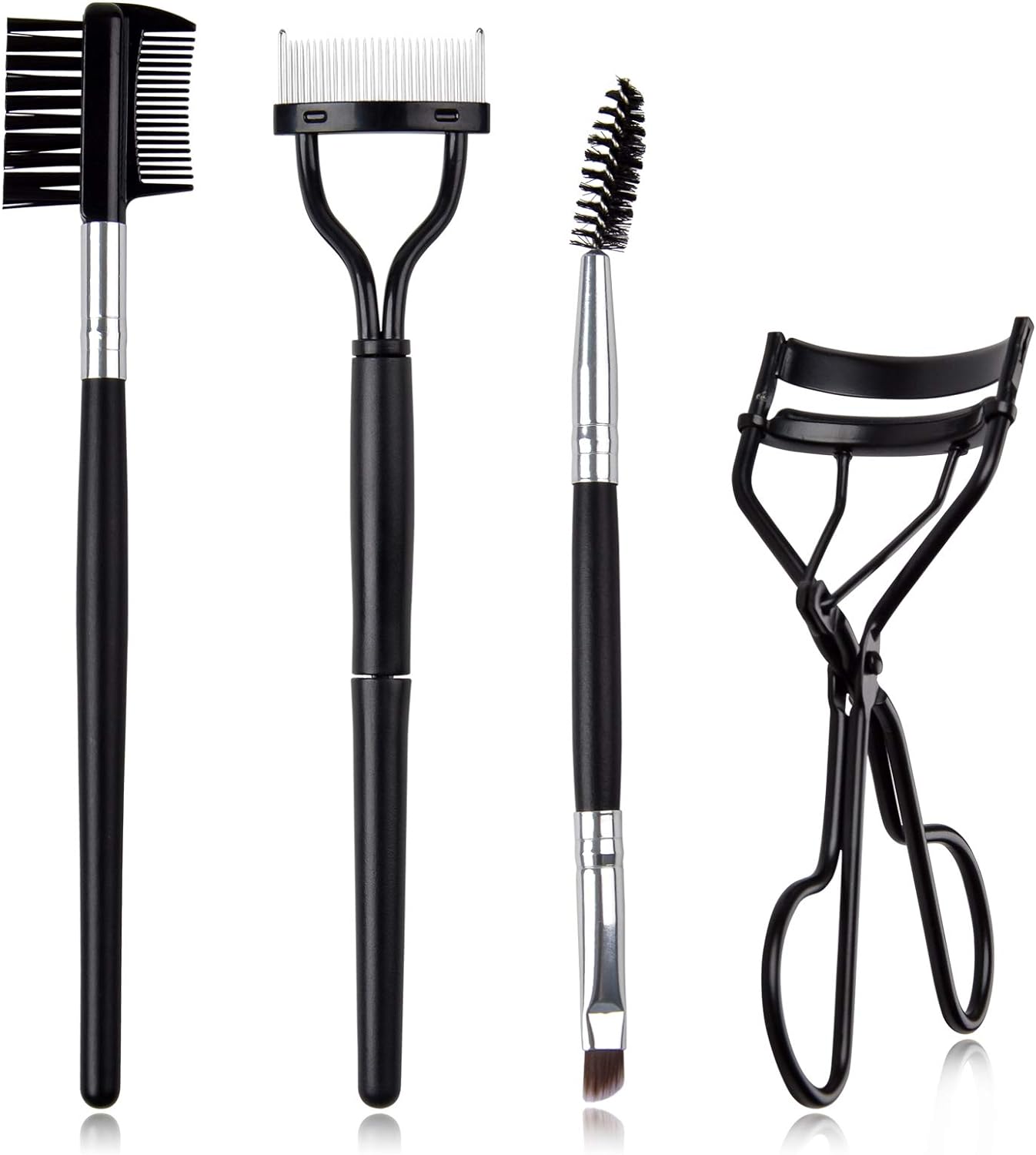 Eyelash Comb Brush Tools EBANKU 4pcs Eyebrow Brush Comb Eyelashes Curler Lash Separator Tool Double Ended Professional Eye Brow Spoolie Brushes for Makeup Grooming (Black)