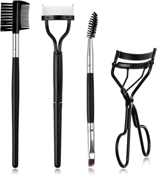 Eyelash Comb Brush Tools EBANKU 4pcs Eyebrow Brush Comb Eyelashes Curler Lash Separator Tool Double Ended Professional Eye Brow Spoolie Brushes for Makeup Grooming (Black)
