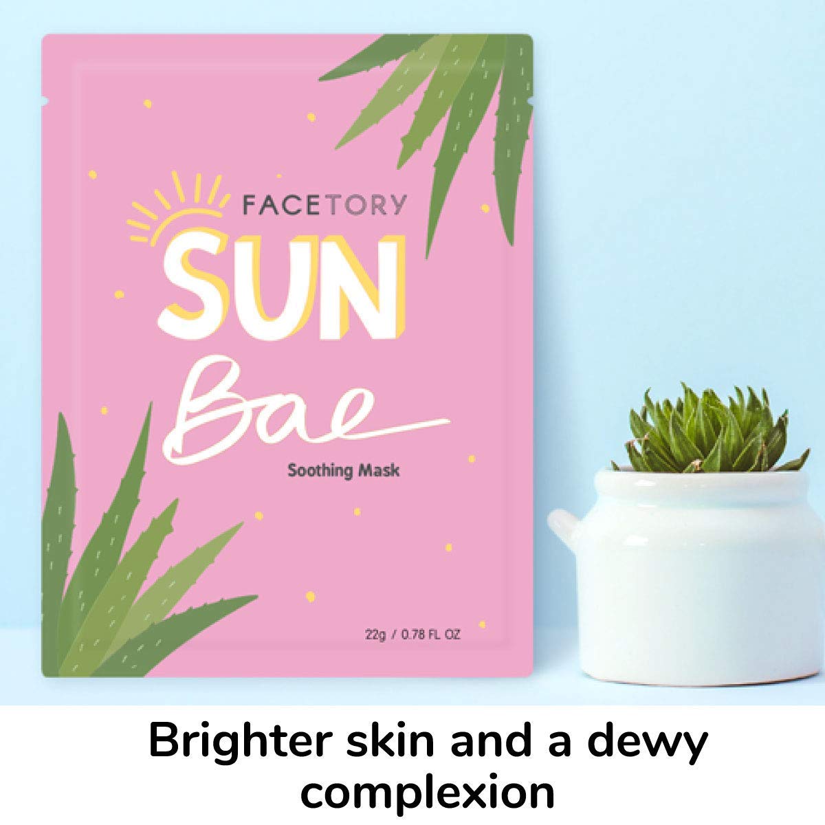 FACETORY K Beauty Face Mask Skin Care - SUN BAE SOOTHING Sheet Mask with Aloe & Shea Butter | After Sun Care, Soothe & Restore (5 Pack)
