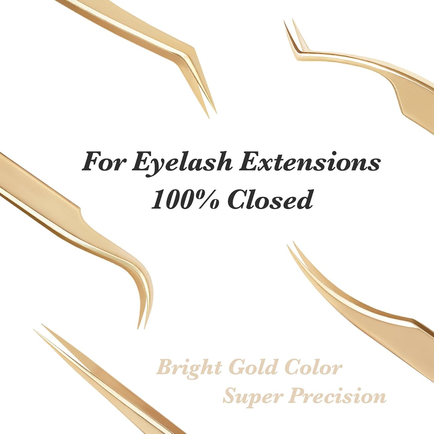Tweezer Eyelash Extensions - 1 PCS Stainless Steel 45 Degree Curved Pointy Tweezer Isolation Professional Precision Supplies Lash Application Tools for Lash Tech and Artist (Golden)
