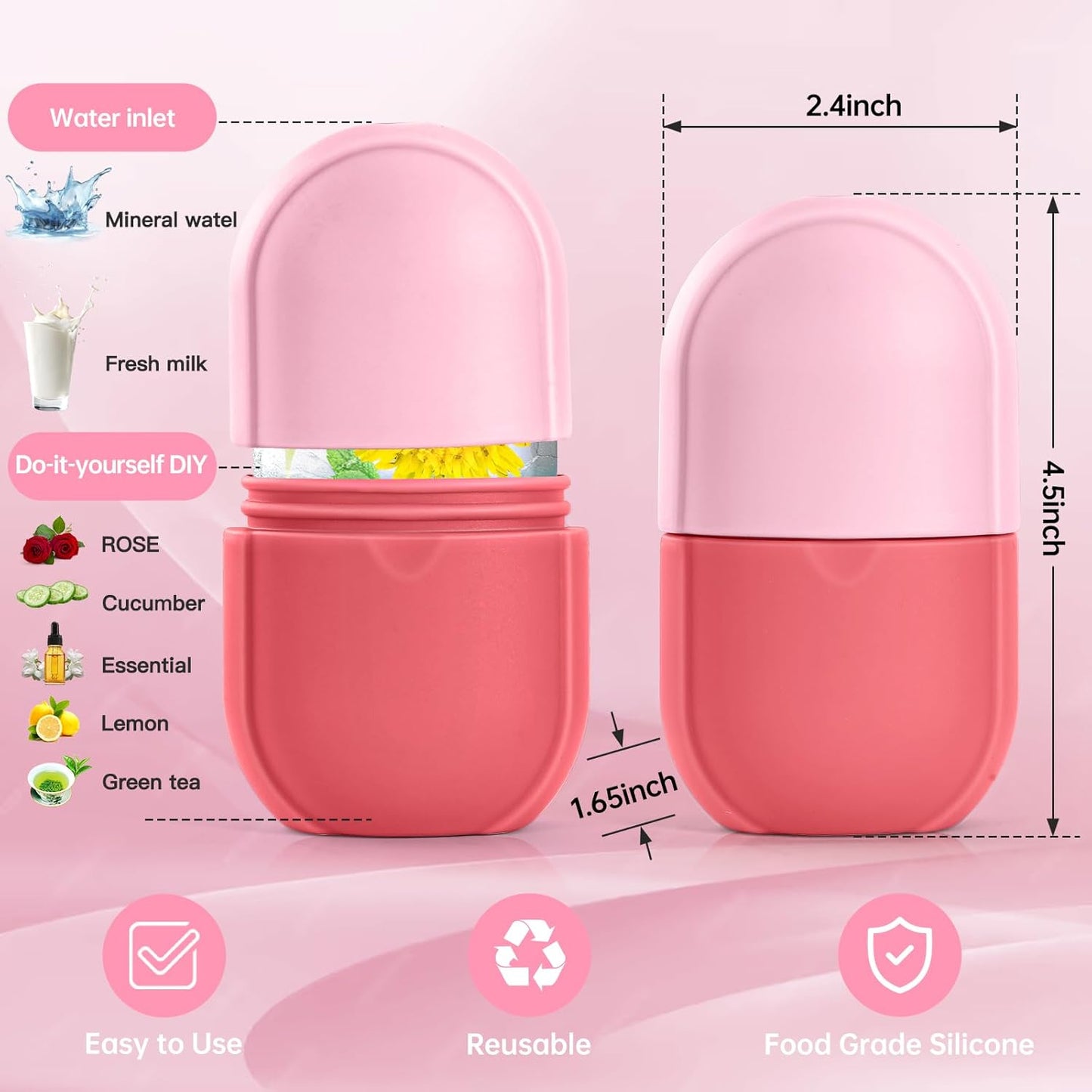 Coquette Ice Roller for Face and Eye, Ice Face Roller, Aesthetic Skin Care Tools Gifts for Women Cute Preppy Stuff,Silicone Ice Mold for Beauty(Pink)