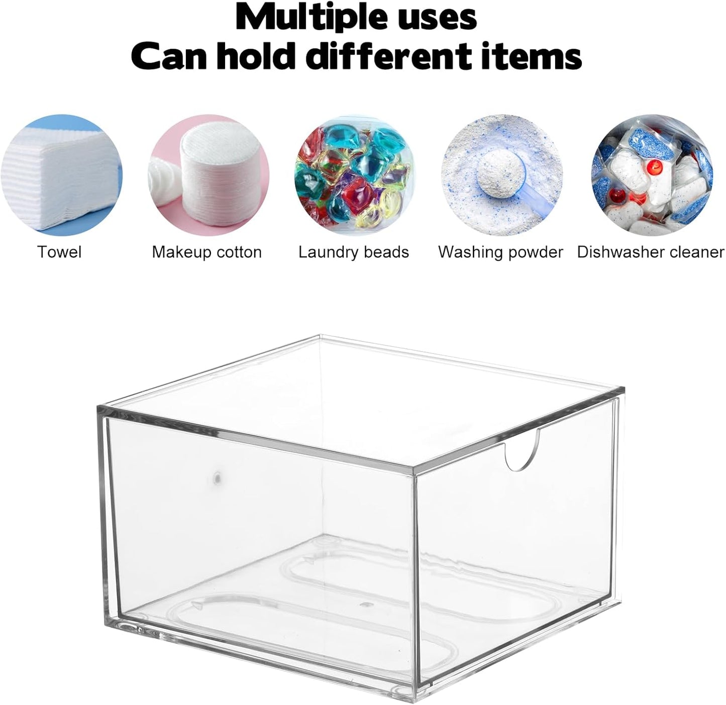 Rainmae Disposable Face Towel Holder, Face Towel Storage Box Bin, Stackable Clear Makeup Organizer with Drawer for Clean Skin Club Face XL Towels Holder for Vanity Bathroom and Makeup Organization