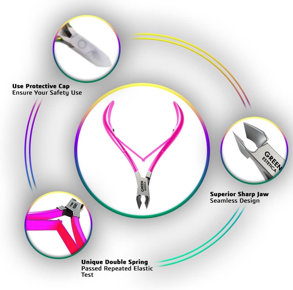 Professional Cuticle Trimmer with Cuticle Pusher Nail Cuticle Remover Nipper Silver Stainless Steel Sharp Blades Manicure Tools with Double Spring Nail Care Pedicure Nail Tools Home Spa (Pink)