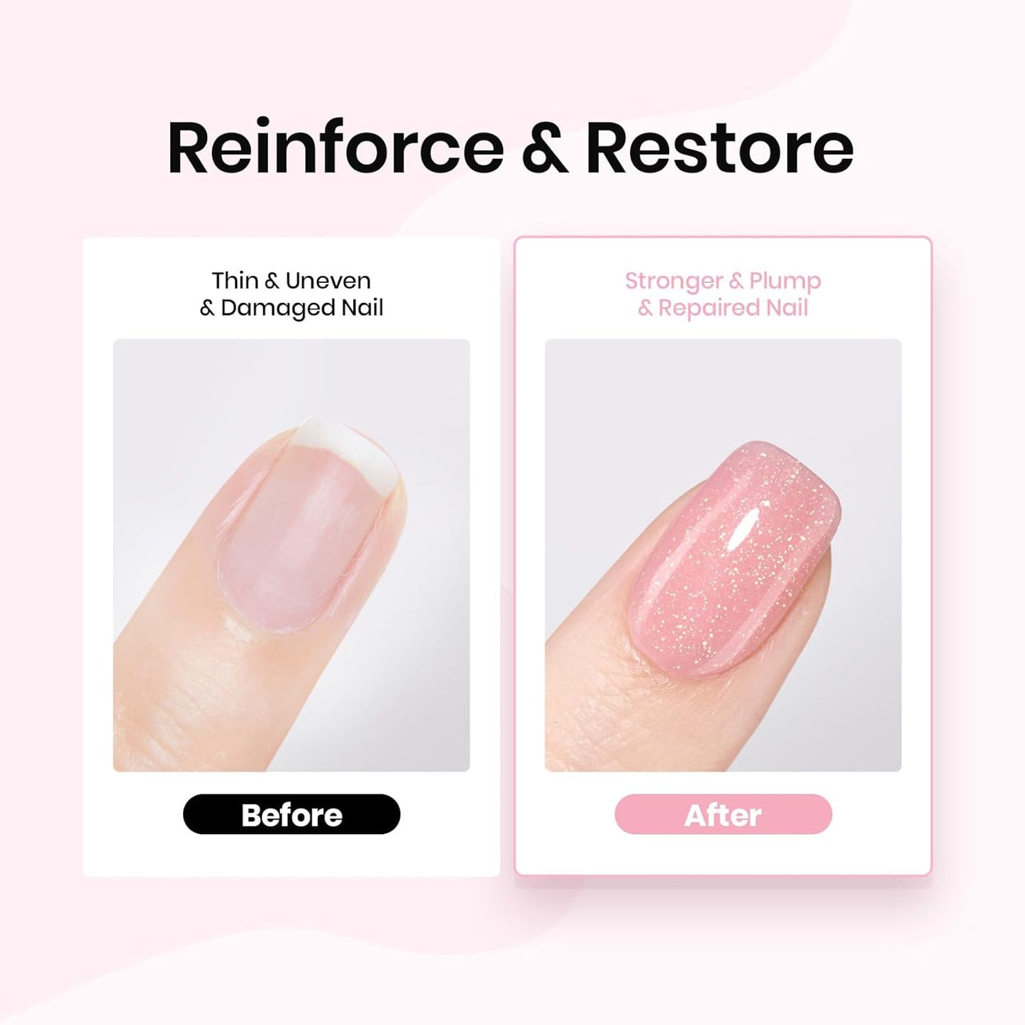 Beetles Rubber Base Gel Nail Polish – Glitter Nude Pink Builder Base Coat for Natural Nails, Nail Strengthening, Long-Lasting Soak Off UV LED Gel Gift for Women