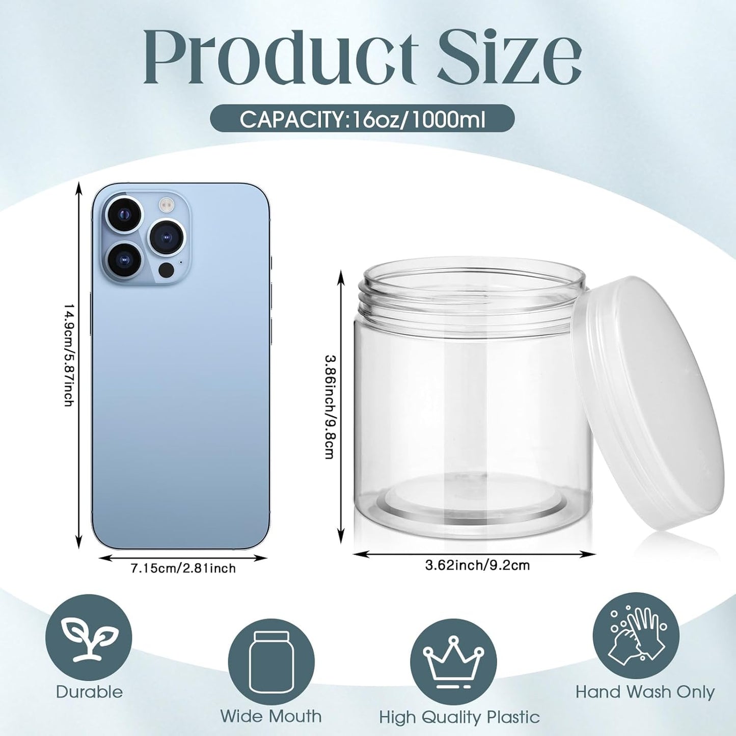 Patelai 4 Pieces Round Wide-mouth Leak Proof Plastic Container Jars with Lids for Travel Storage Makeup Beauty Products Face Creams Oils Salves Ointments DIY Making(16 Ounce,Clear)