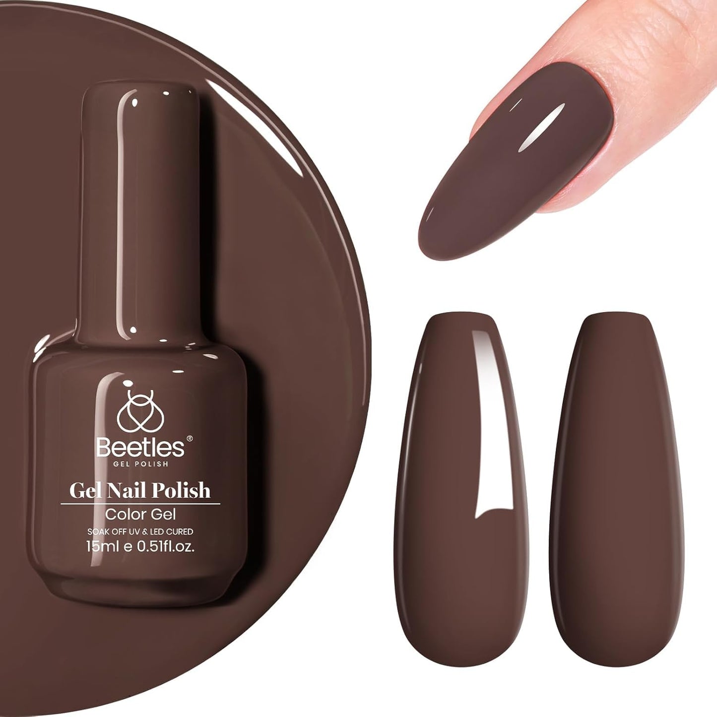 Beetles Brown Gel Nail Polish – 15ml Fall Dark Brown Gel Polish Gel Polish Soak Off Uv LED Nail Lamp Nail Art Manicure Gift for Women
