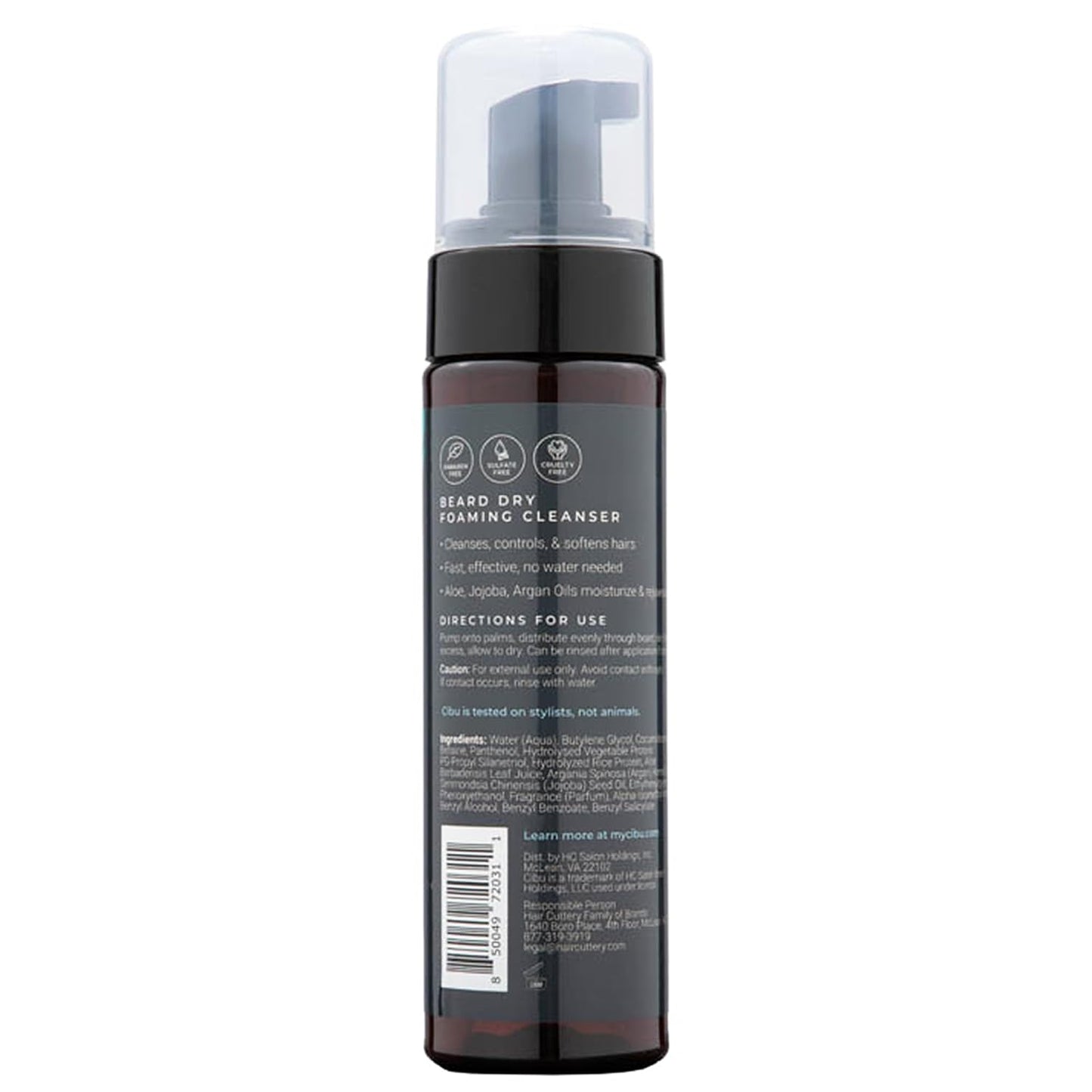 Cibu for Men Beard Dry Foaming Cleanser 6oz - Rinse-Free Beard Wash for Men to Control and Tame Unruly Beards and Coarse Hair - Softening and Nourishing Beard Cleaner with Aloe, Jojoba, and Argan Oils