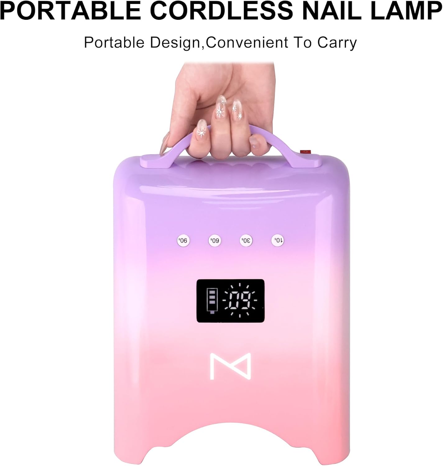 M - NEO Cordless & Rechargeable Nail Curing Lamp 78W with 4 LCD Time Display Timer, Auto Sensor, and Spacious Interior for All Hand Sizes and Nail Lengths (White)