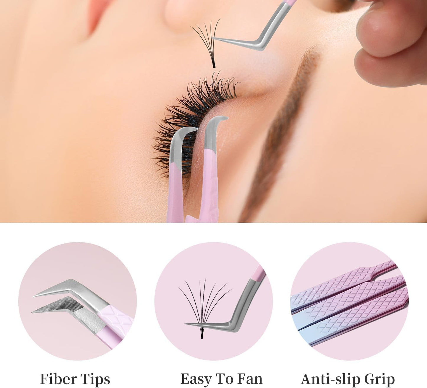 Eyelash Extension Tweezers,Fiber Tip Grip Boot Volume Lash Tweezers,Professional Pointed Lash Extension Tweezers for Easy Lash Application and Removal-F06