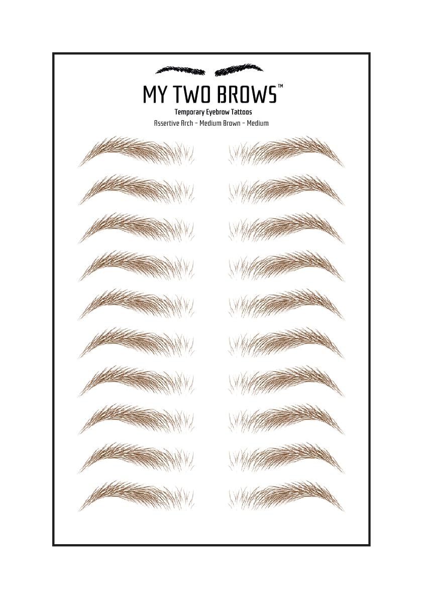(10 pairs) Medium Brown Temporary Eyebrow Tattoo - Medium Size - Waterproof & Smudgeproof - Assertive Arch Style Eyebrow Stickers - Sheet Lasts up to 30 Days - Won't Work on Existing Brows