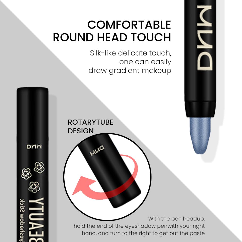 evpct Sky Blue Shimmer Cream Eye Shadow Brightener Sticks Set for Eyes, Blue Shimmery Matte Pencil Eye shadow Applicator Stick Pen Palette Makeup Waterproof sombras en crema para ojos 10#