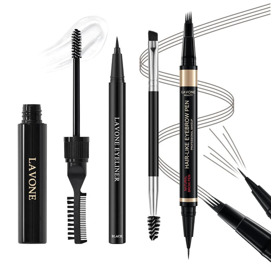 Eyebrow Pen Kit, with Microblading Eyebrow Pen, Eyebrow Gel, Eyeliner, Eyebrow Brush, Eyebrow Pencils for Women, Waterproof, Smudge Proof, Long Lasting Makeup Formula - Gray