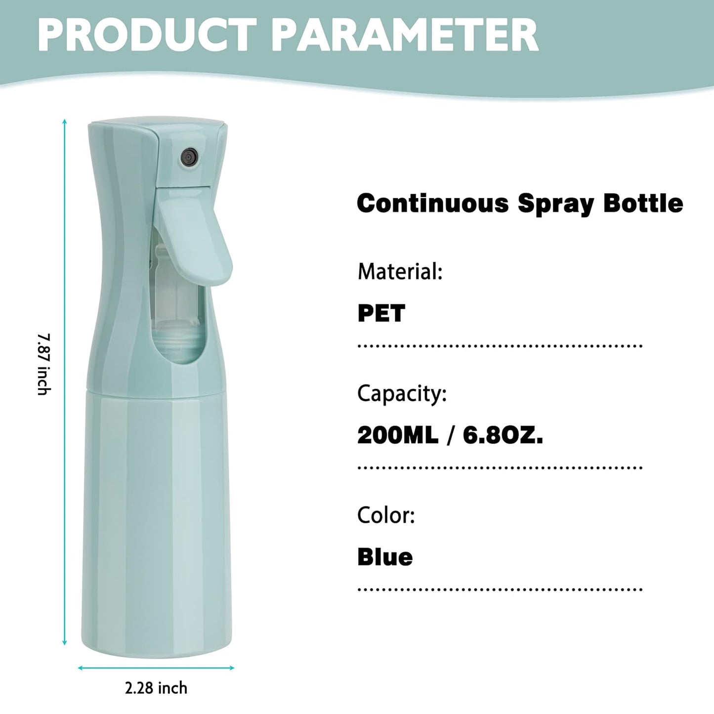 Spray Bottle for Hair (6.8OZ /200ML) Continuous Ultra Fine Mist Sprayer for Hair, Salons, Barber, Plants, Skin Care, Cleaning 2 Pack Blue