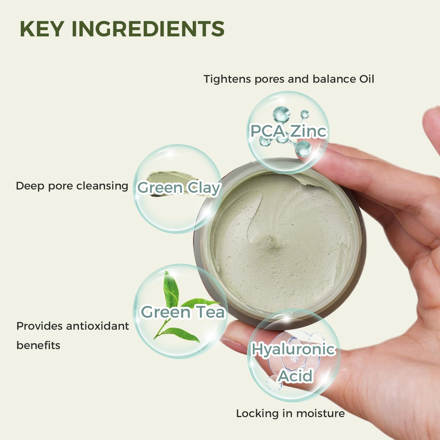 Purifying Green Tea Mask(2Pack), Natural Facial Clay Mask Deep Pore Cleansing with Green Tea Extract and Portulaca Extract, for Clogged Pores, Detoxifies & Balance Oil, 7 fl.oz