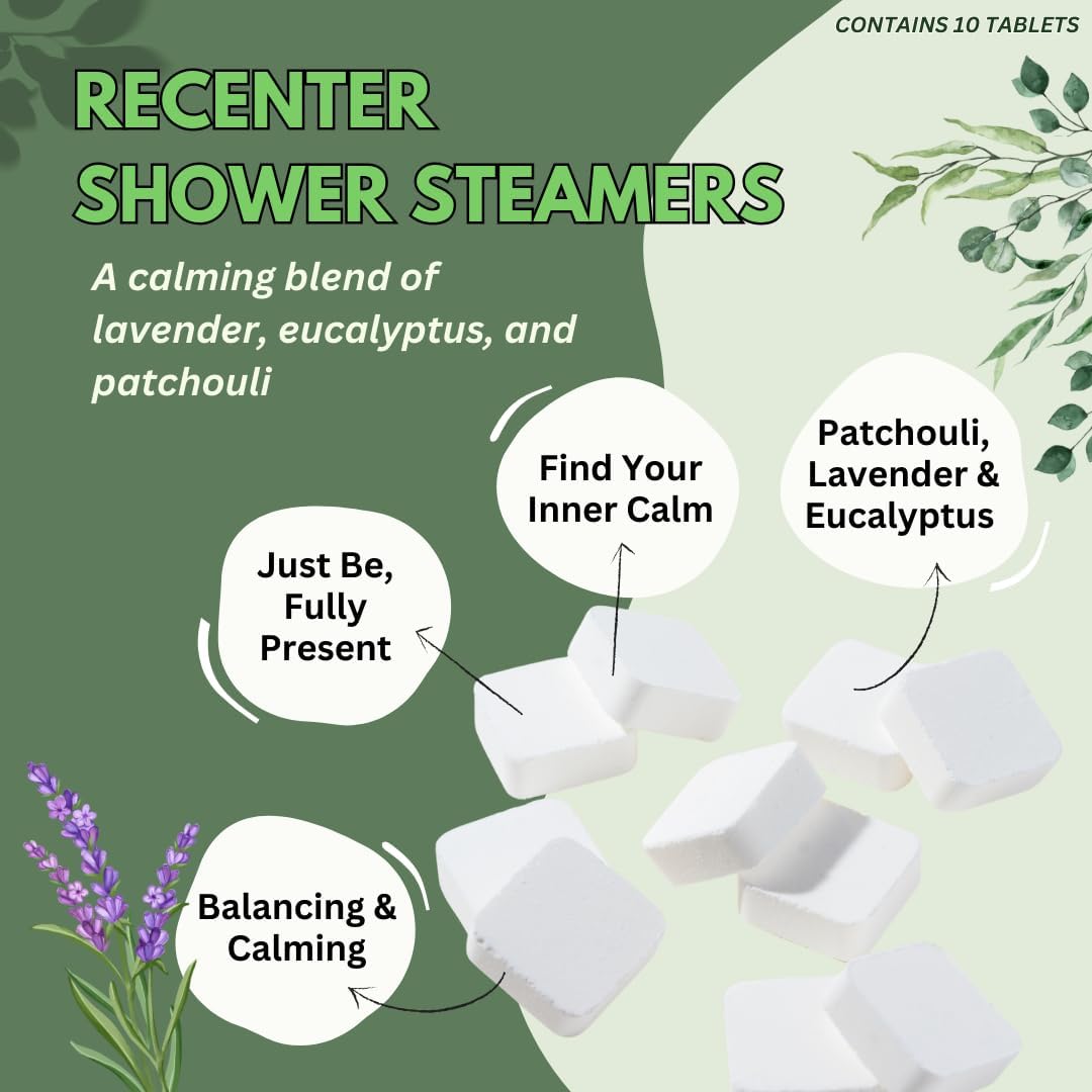 Recenter Shower Steamers Aromatherapy with Lavender and Eucalyptus Essential Oils, Aromatherapy Shower Bombs, Self Care Gift, Birthday Gift for Women, Bath Steamer for Women and Men