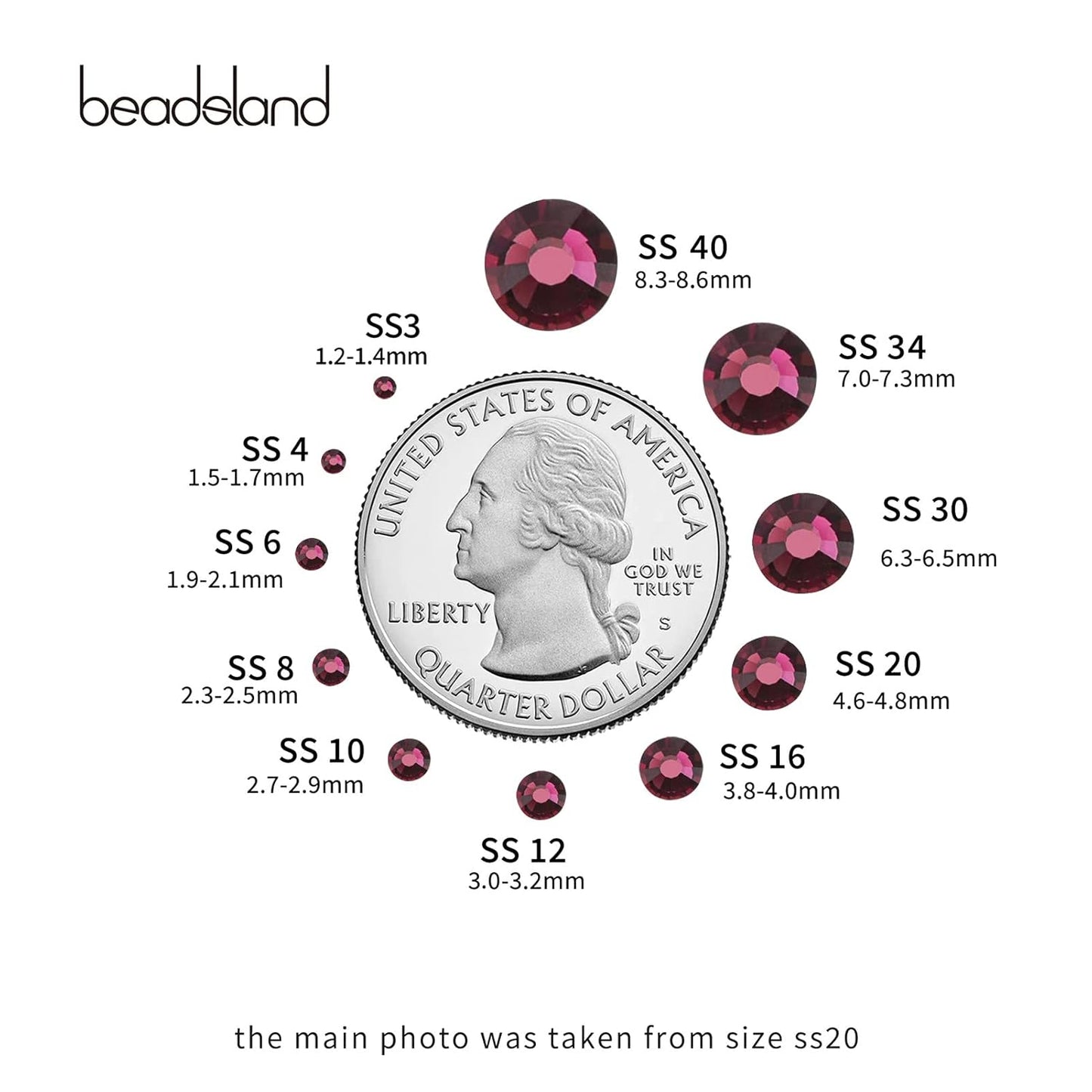 beadsland Flat Back Crystal Rhinestones Round Gems, Amethyst (1.3-1.4mm) SS3/1440pcs