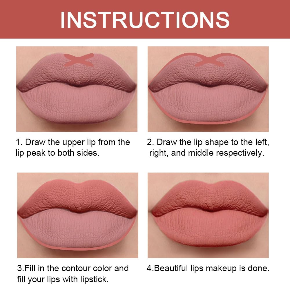 Kaely 2-in-1 Chestnut Antique Rose Lip Liner & Lipstick Set Kit for Women, Matte Lips Kit with Lip Liner Lip Stains Long Lasting Waterproof 24 Hour Lipstick and Lip Liners Combo Lipliners Pencil 04