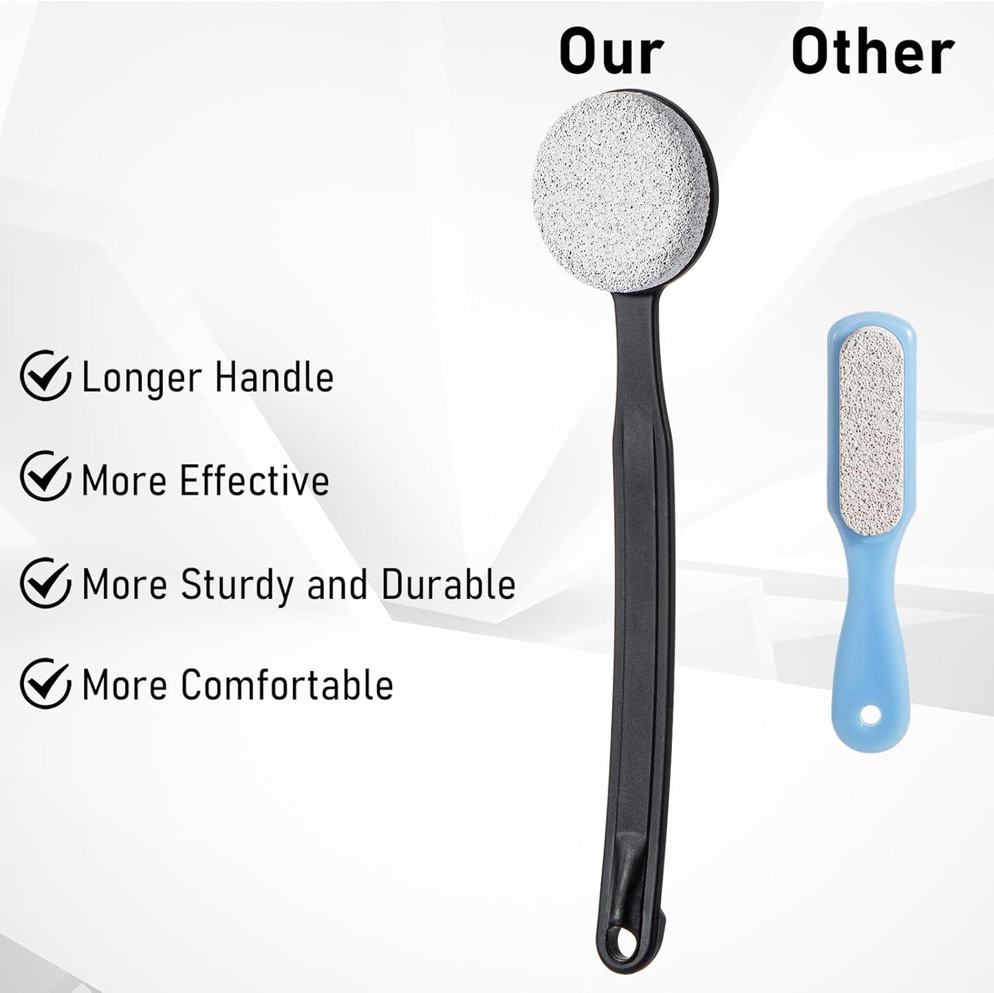 Pumice Stone for Feet with Long Handle (Curved Handle,Black, Count, 1.0)
