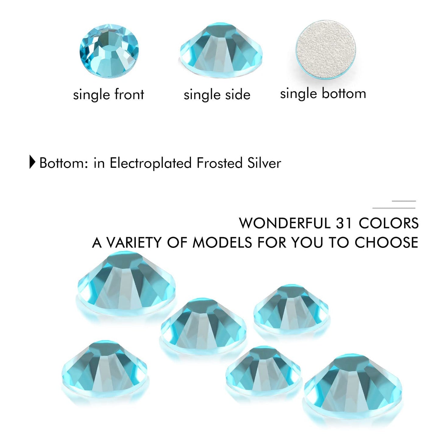 3000Pcs Aquamarine Crystal Rhinestones,Glass Flatback Rhinestones Mini Gemstones for Nail Face Makeup Art Crafts Clothes Decoration -(SS8,2.4mm,Aquamarine)