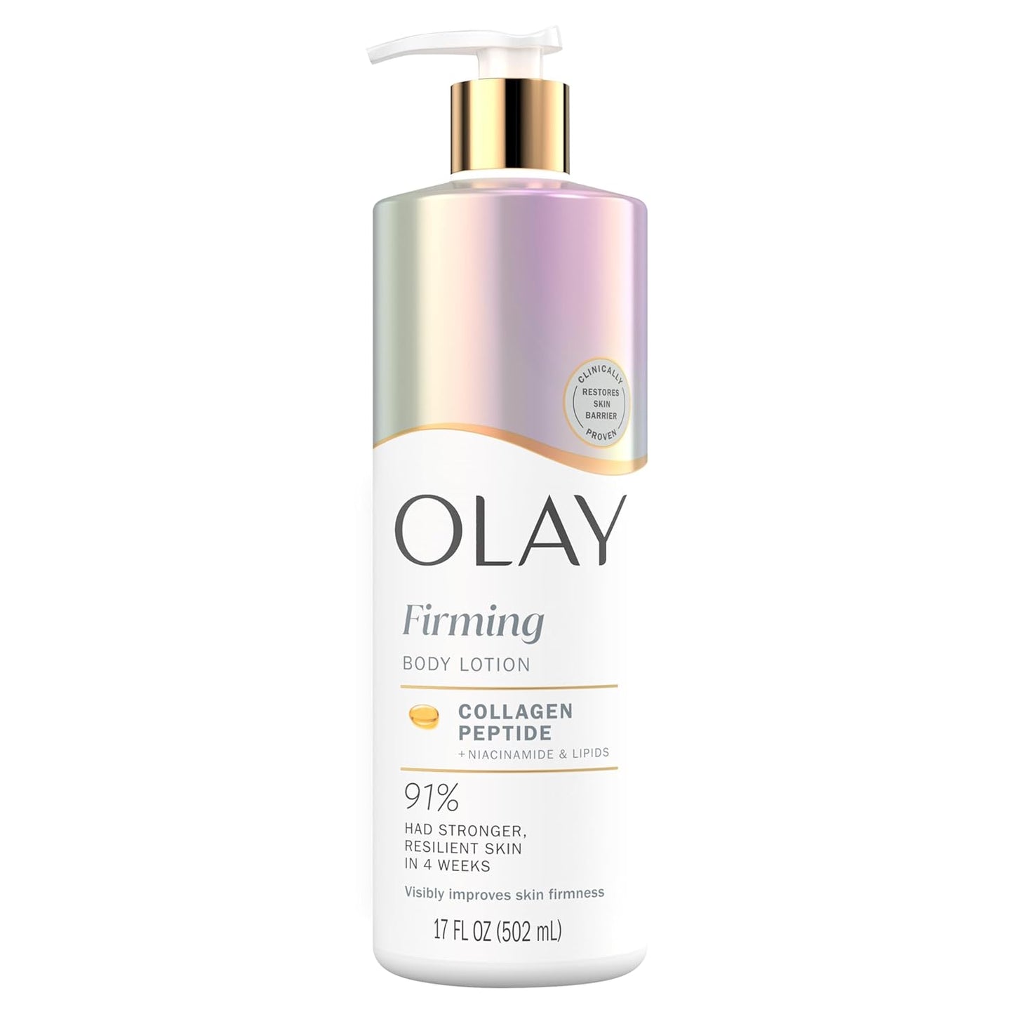 Olay Body Lotion for Women, Firming with Collagen Peptides Serum, Visibly Firmer Skin, 24hr Moisture & Hydration, Fast Absorbing Formula, Vitamin B3 Complex, For All Skin Types, 17 fl oz