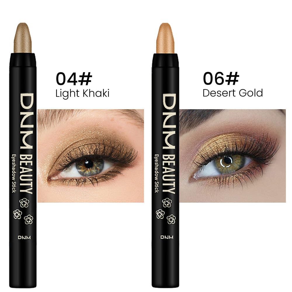 evpct 2Pcs Cream Eyeshadow Sticks Set for Eyes Light Khaki & Desert Gold Shimmer Eye Crayon Shadow Brightener Stick Pencil Pen Bulk sombras en crema para ojos 04+06