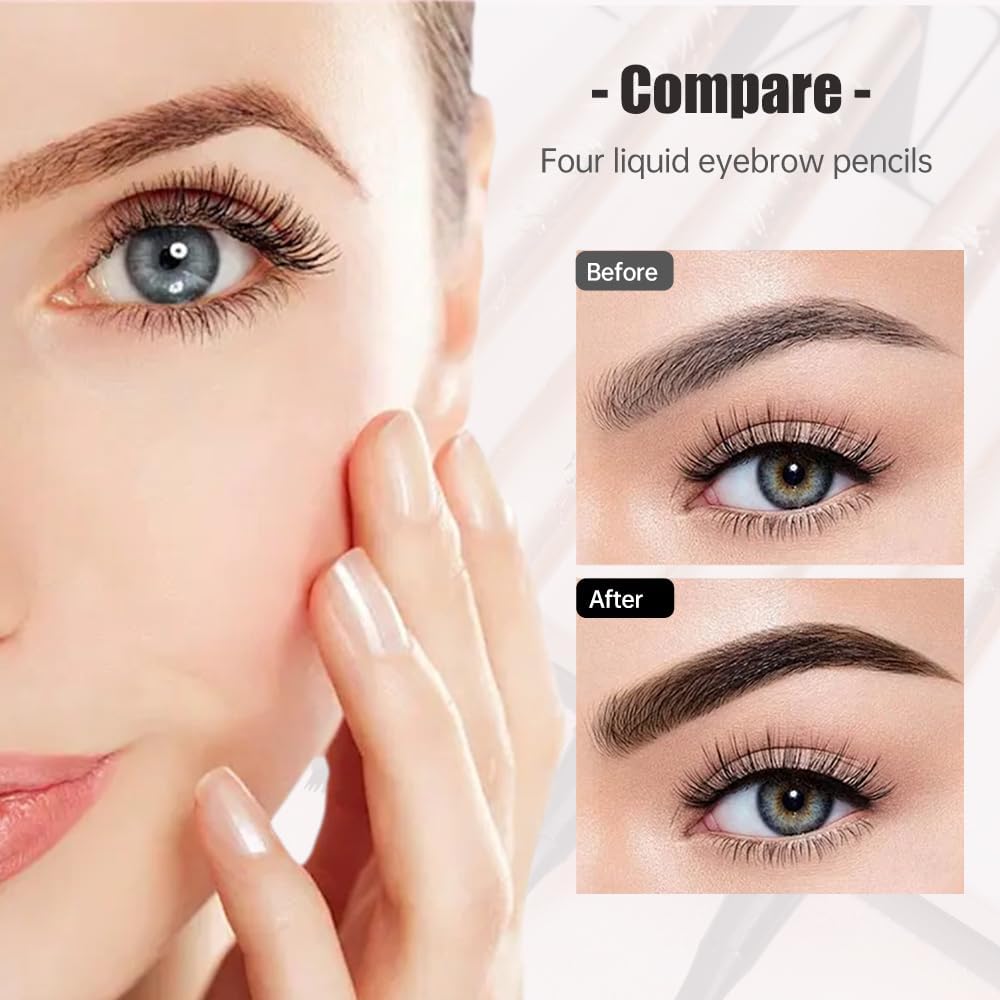 Microblading Eyebrow Pen, New 3D Microblading Eyebrow Pencil, Waterproof Eye Brow Pen with 4 Tip, Natural Magic Eyebrow Makeup Fine Stroke Contouring Pencil Long-Lasting Stay on All Day (All-4Pcs)