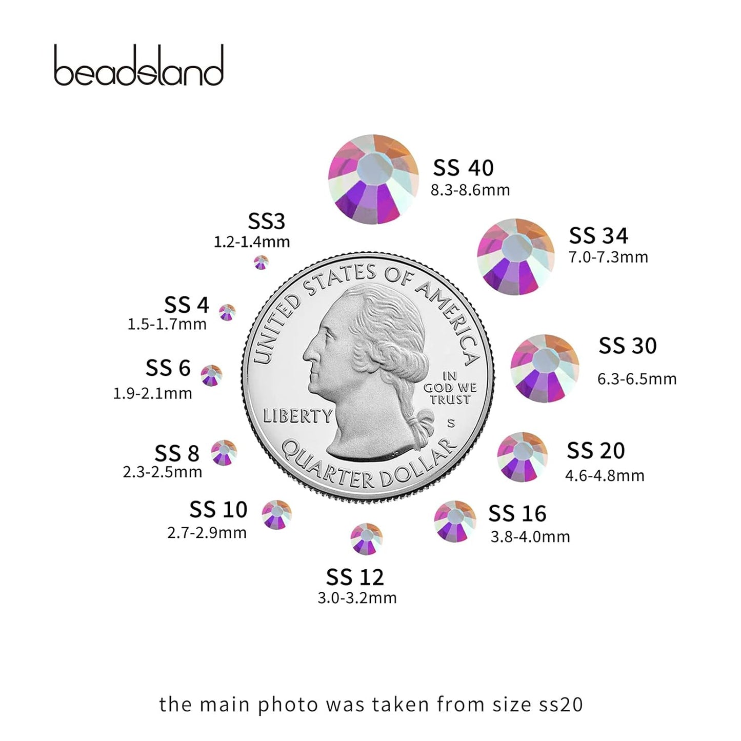 Beadsland 1440 Pieces Flat Back Crystal Rhinestones Round Gems, Transparent AB,SS16,3.8-4.0mm