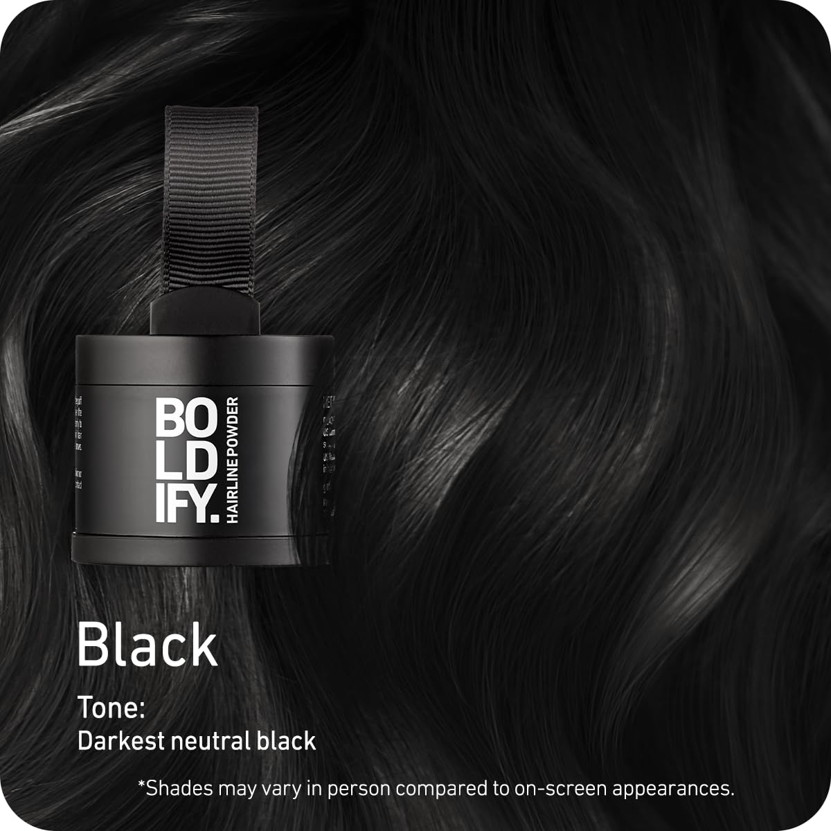 BOLDIFY Hairline Powder - Root Touch Up Hair Color for Gray Coverage - Bald Spot Concealing Hair Powder for Women & Men - 48-Hour Stain-Proof - Black