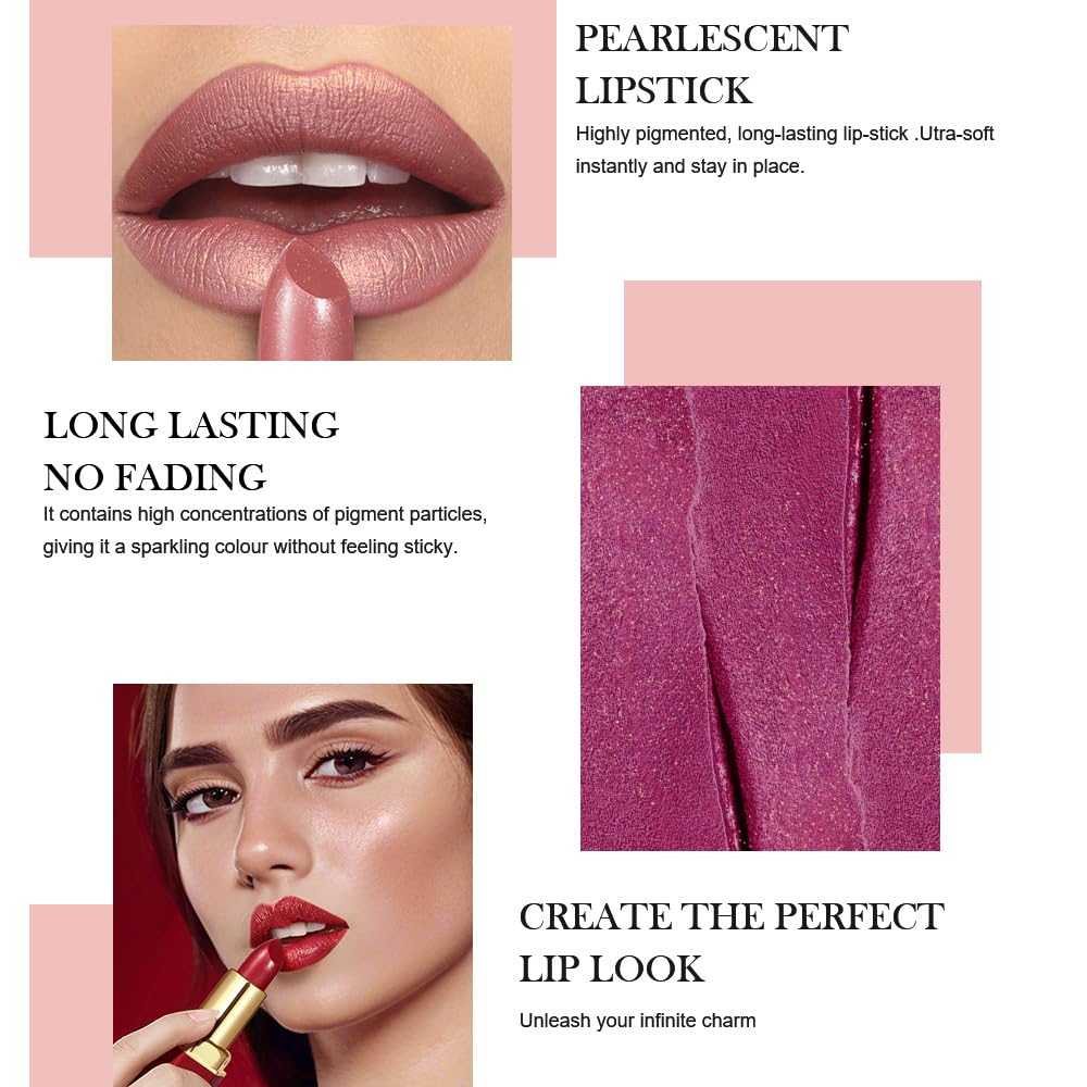 Pink Purple Metallic Lipstick for Women,Lightweight Shimmer Frosted Lipstick,Glitter Lip Gloss Stain Long Lasting Waterproof Smudge Proof 24 Hour Full Coverage Lip Makeup,Vegan