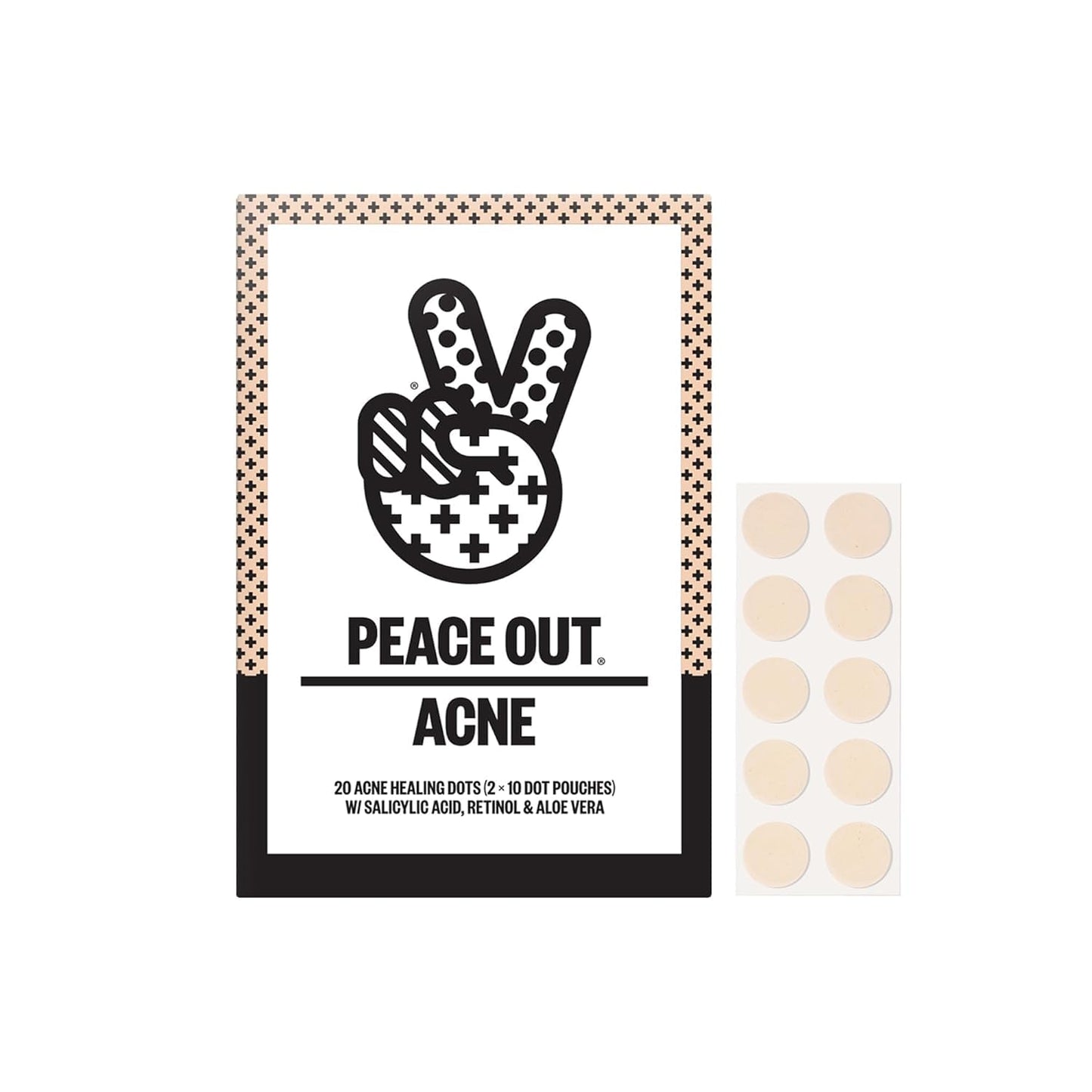 PEACE OUT Acne Healing Dots Helps Clear Blemishes Overnight, Fast Acting Hydrocolloid Pimple Patches for Breakouts with Salicylic Acid, Retinol and Aloe Vera, Award Winning Skincare Solution 20 Count