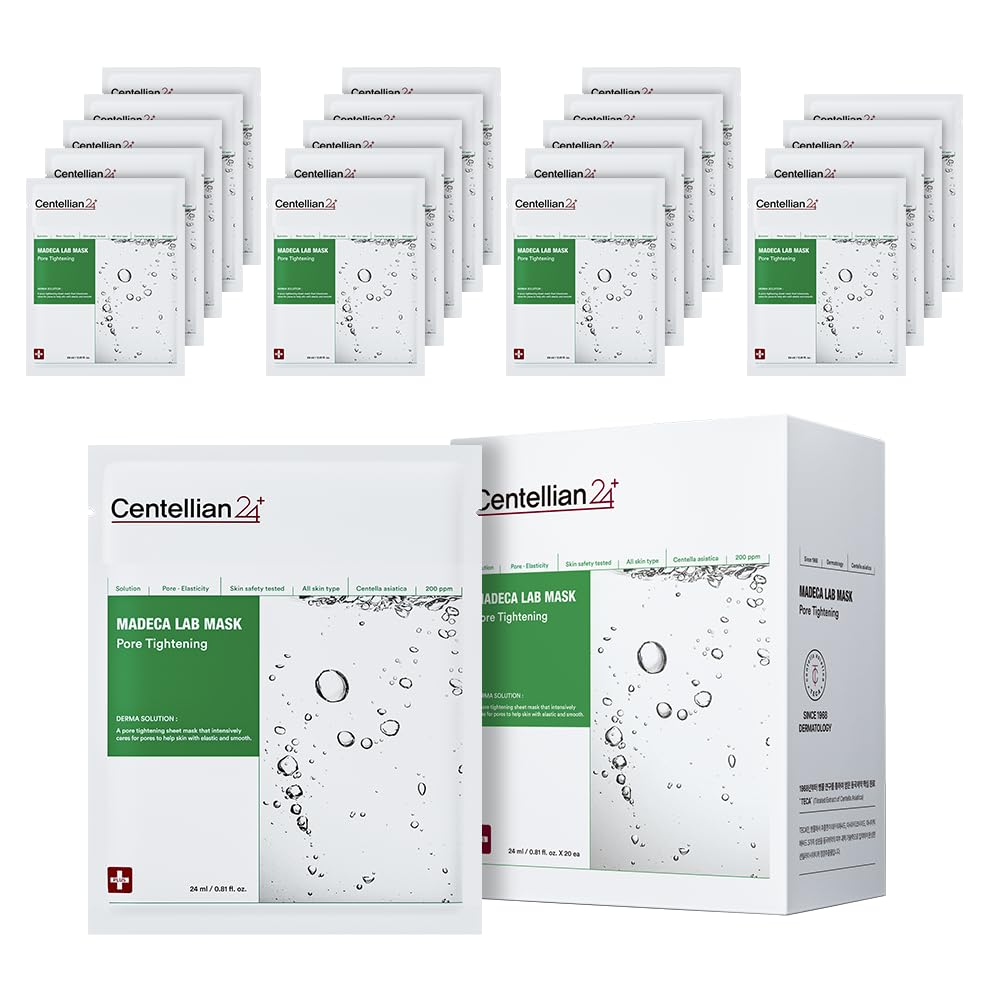 CENTELLIAN 24 Madeca Mask (Pore Tightening, 20pc) - Face Mask Sheet for Pore Minimizing, Sebum Control with Centella Asiatica, TECA, Niacinamide. Korean Skin Care for Men Women by Dongkook