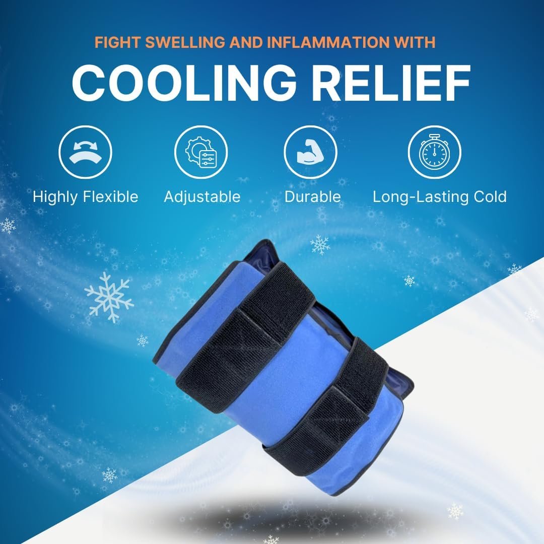 FlexiKold Reusable Gel Ice Pack with Straps – Cold Compress Pack for Injuries – Flexible Medical Ice Wrap for Back, Shoulders, Legs, Knees, Sciatica, Muscle Pain – Half Size