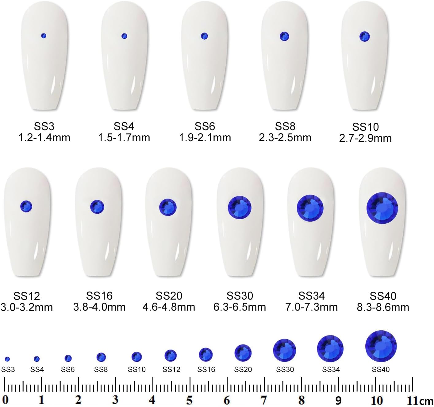 2000PCS SS12 Flatback Rhinestones | 12-Facet Diamond-Cut Glass Gems for Nail Art, Clothing, DIY Crafts |Glue-On Decoration Stones with Silver Backing(Sapphire)