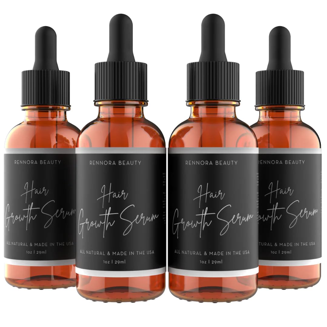 Rennora Hair Growth Serum with Organic Herbs and Natural Vitamins, Peppermint Oil, Stinging Nettle, and Rosemary Oil, No Chemicals, Formulated for Hair Regrowth (4 Pack - 120 Day Supply)