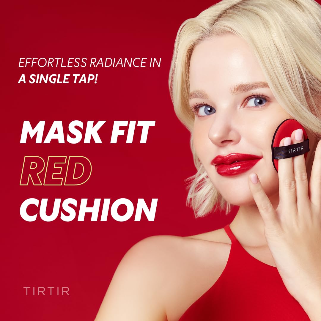 [*Mini Size*] TIRTIR Mask Fit Red Cushion Foundation | Full coverage, Weightless, Skin fit, Satin Glow Finish, Korean Makeup, beauty, Tattoo cover up, Buildable (#27C Cool Beige, 0.15 Fl Oz)