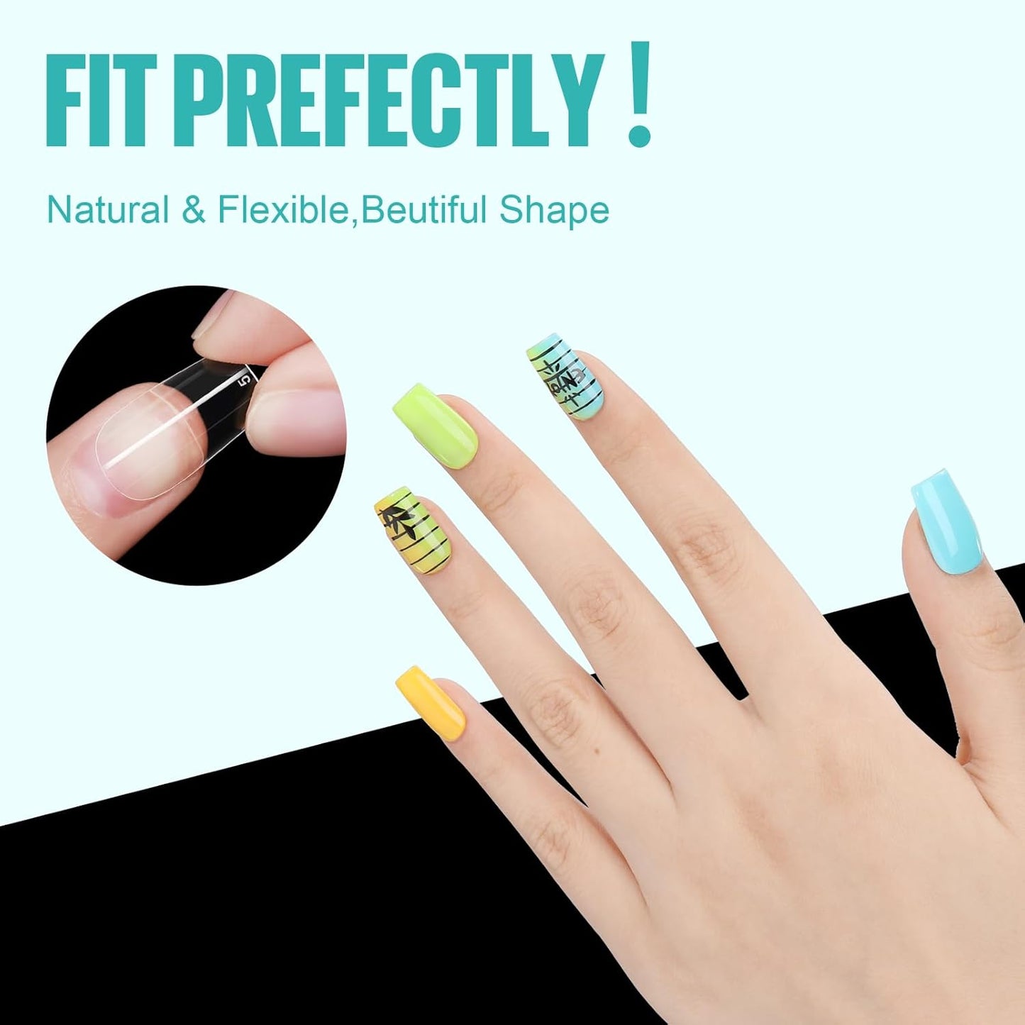 TOMICCA Short Square Nail Tips, 504Pcs Clear Press on Nails Square Full Cover Nail Tips Clear False Press on Nails, Soft Tips for Gel Nail Extension DIY Nail Salon 12 Sizes