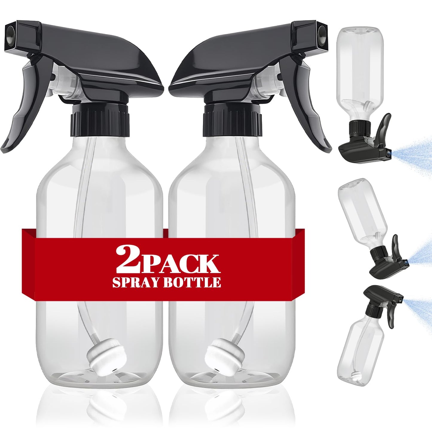 AMORIX Plastic Spray Bottles 2 Pack 360° Water Spray Bottle for Cleaning 10 oz/300 ml Upside Down Spray Bottle Small Mister Squirt Bottle with Adjustable Nozzle for Hair, Cooking, Plant, Pet