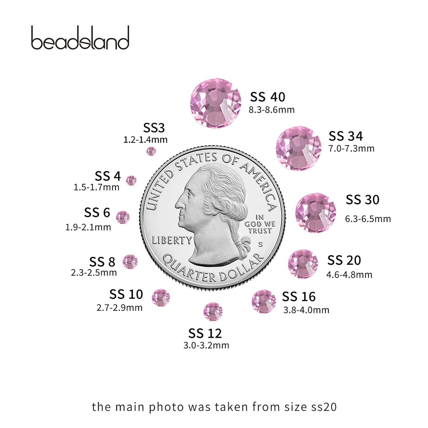 beadsland Flat Back Crystal Rhinestones Round Gems, Light Pink (2.3-2.5mm) SS8/1440pcs